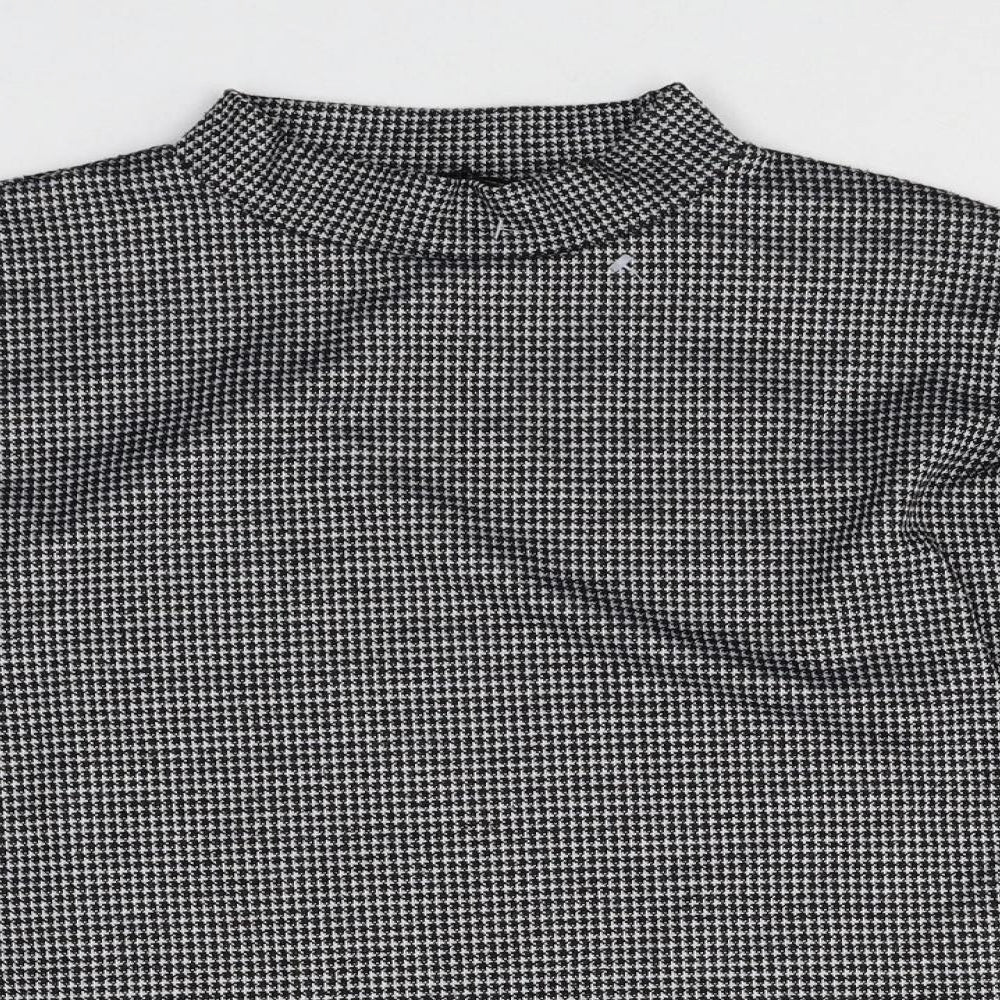 Pull&Bear Womens Green Check Polyester Basic T-Shirt Size M High Neck