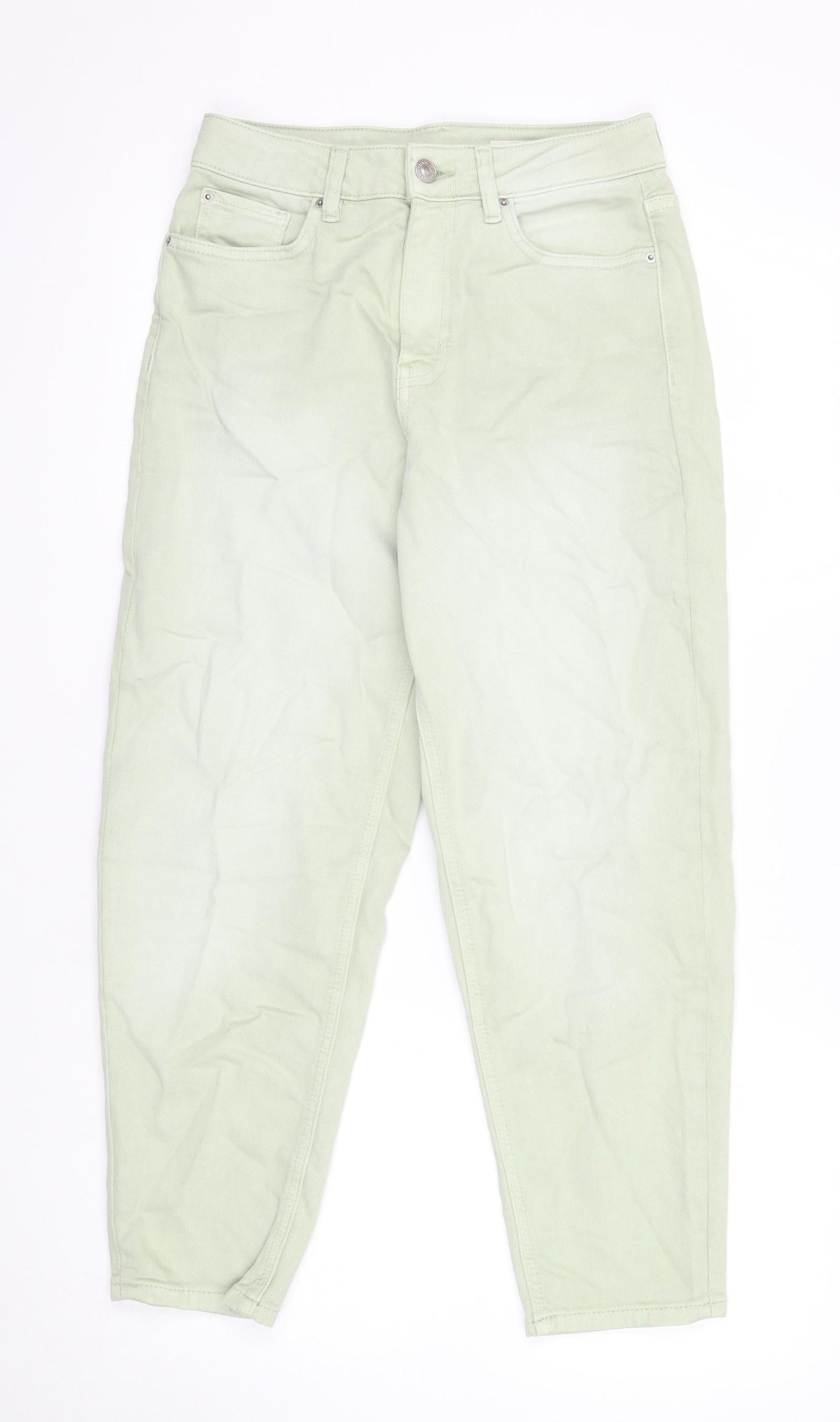 Marks and Spencer Womens Green Cotton Boyfriend Jeans Size 8 Regular Zip