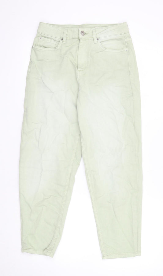 Marks and Spencer Womens Green Cotton Boyfriend Jeans Size 8 Regular Zip