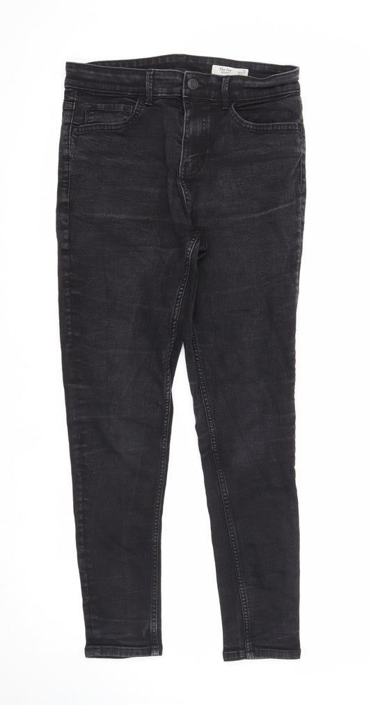 Marks and Spencer Womens Black Cotton Skinny Jeans Size 12 Regular Zip