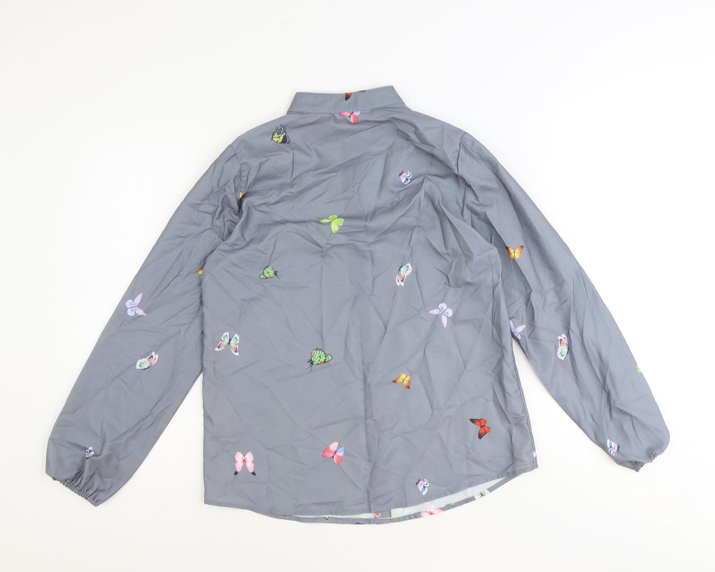 Preworn Womens Grey Geometric Polyester Basic Button-Up Size S Round Neck - Butterfly