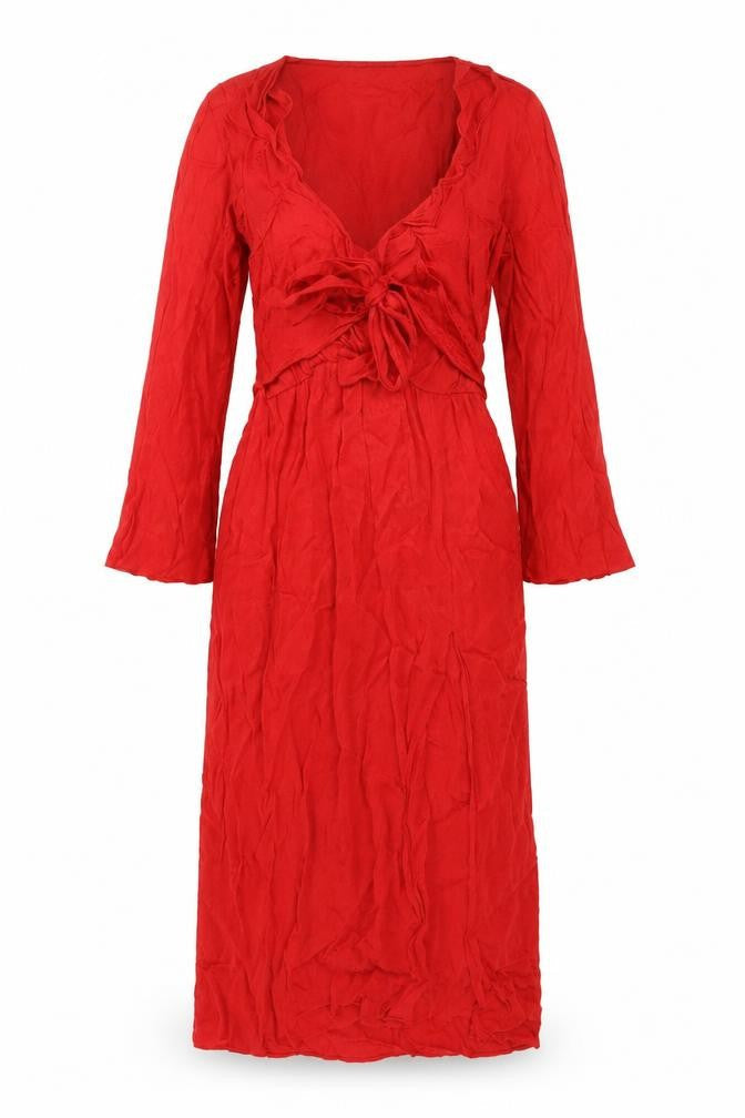 Topshop Womens Red Polyester Fit & Flare Size 10 V-Neck Tie