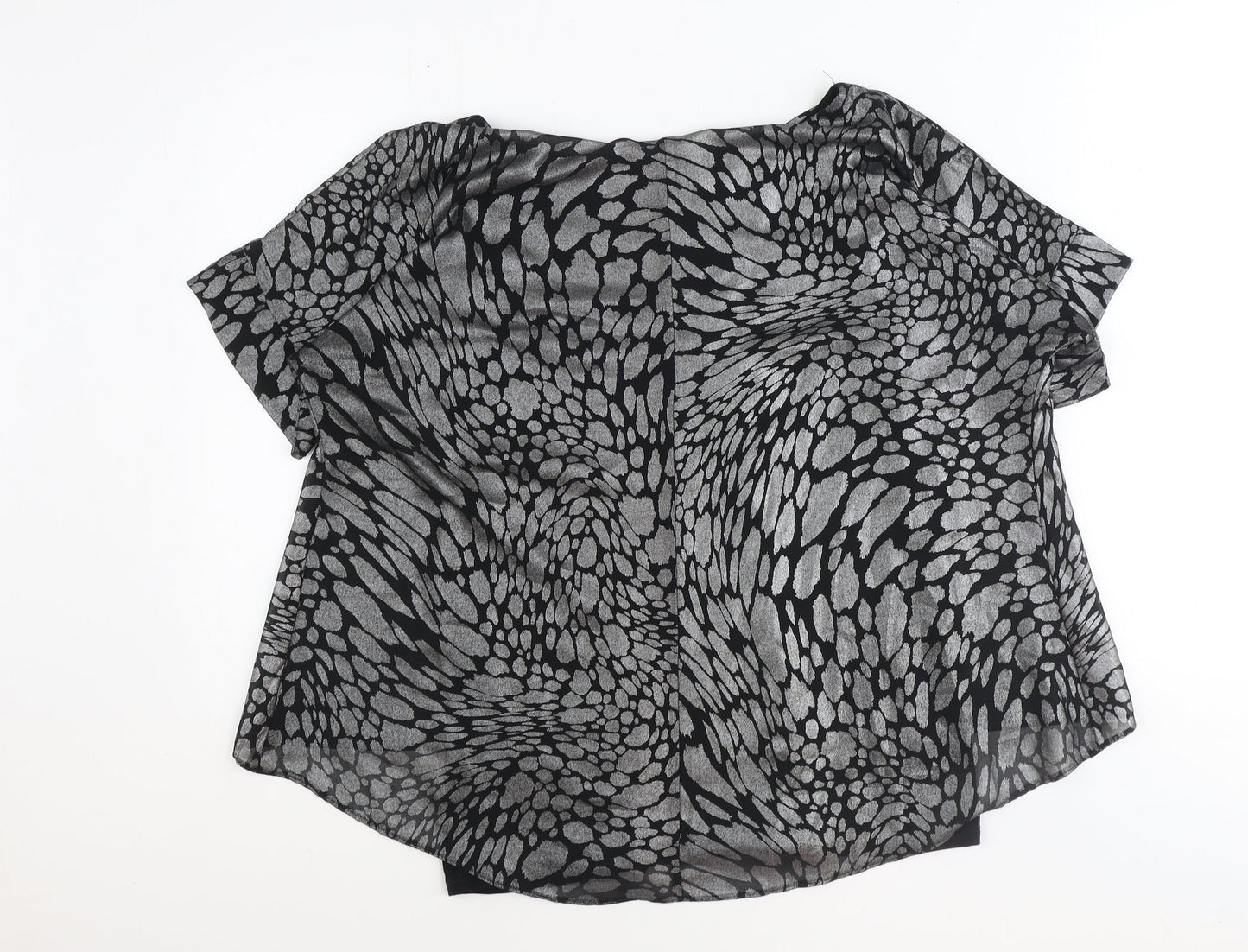 TU Womens Black Geometric Polyester Basic Blouse Size 14 Boat Neck