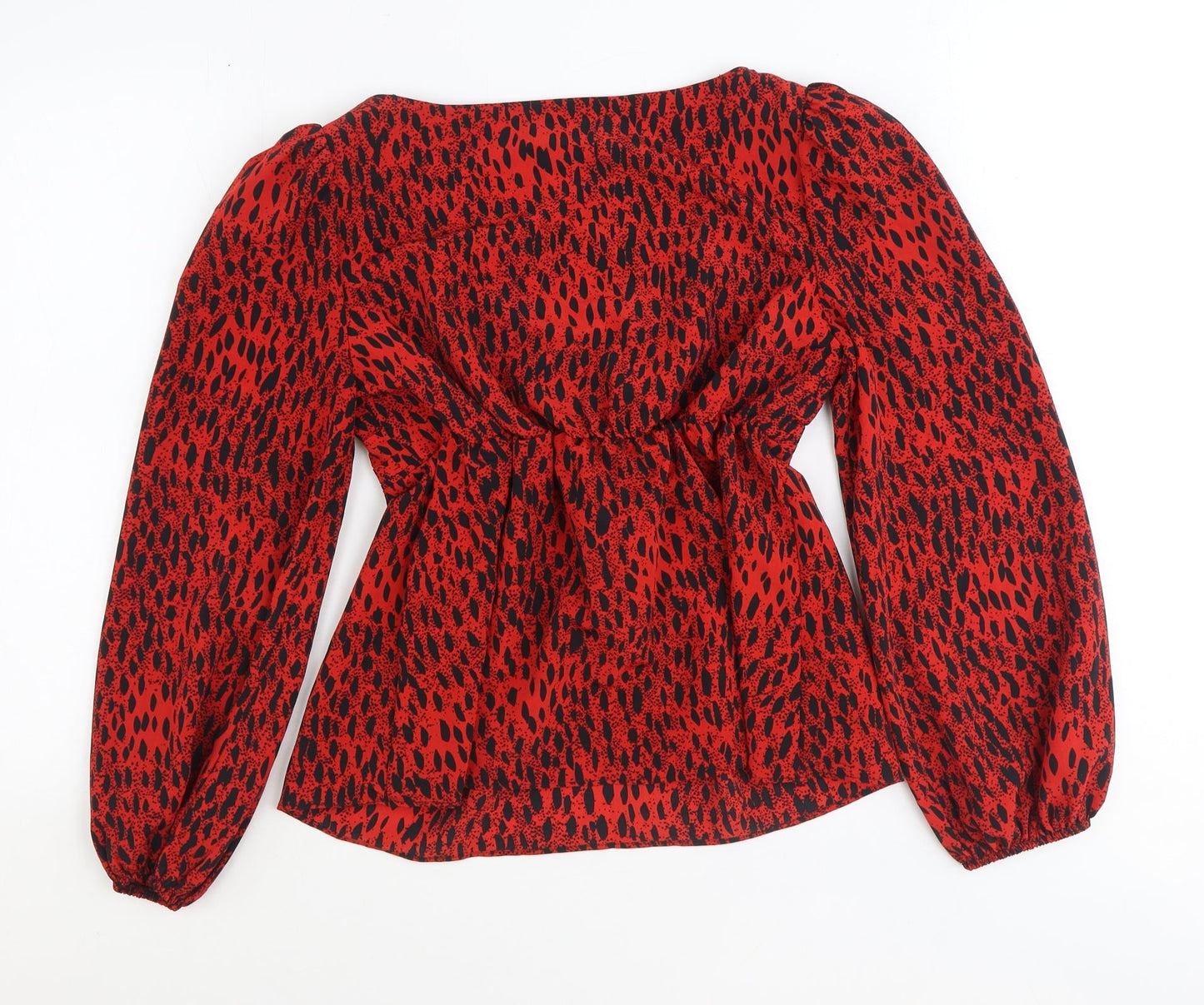 Topshop Womens Red Animal Print Viscose Basic Blouse Size 10 Sweetheart - Leopard Print