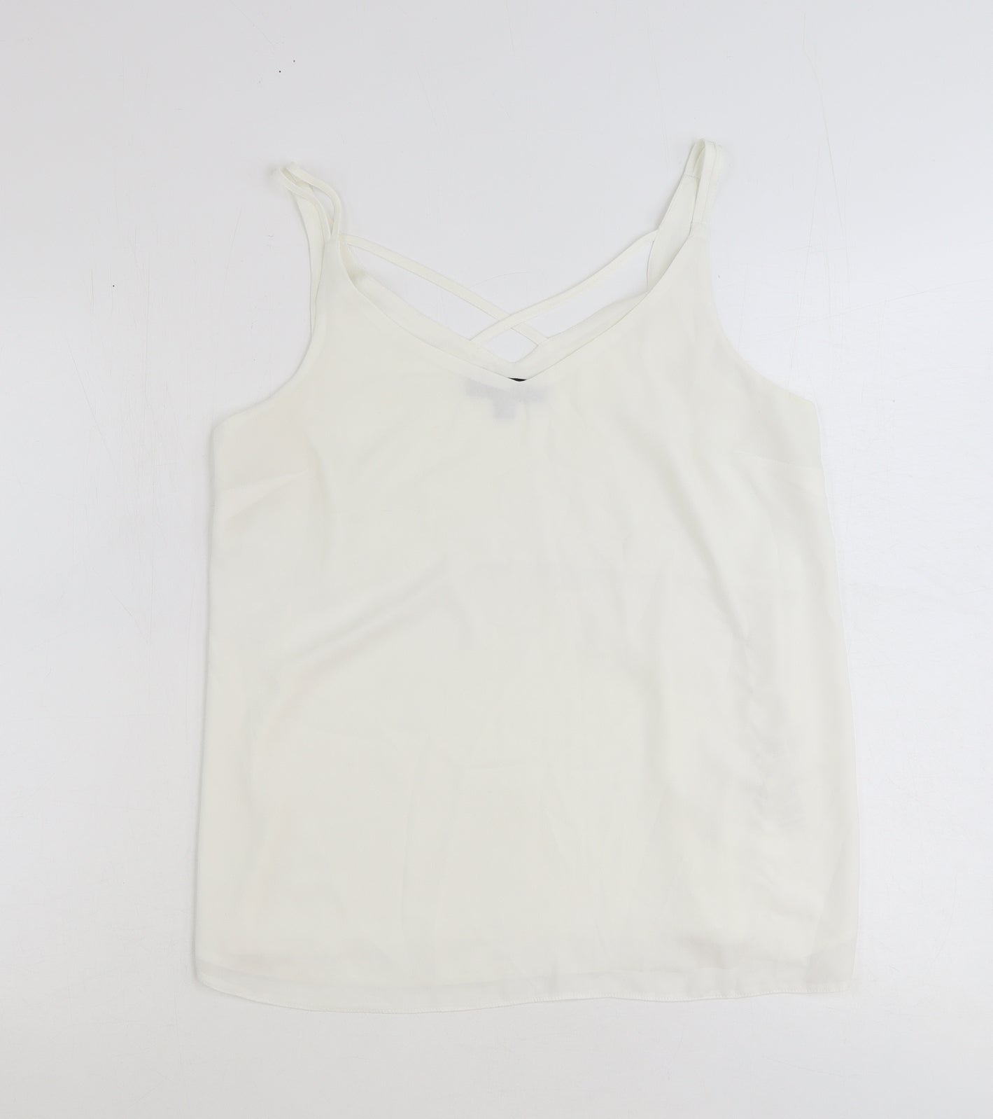 Dorothy Perkins Womens White Viscose Basic Tank Size 10 V-Neck