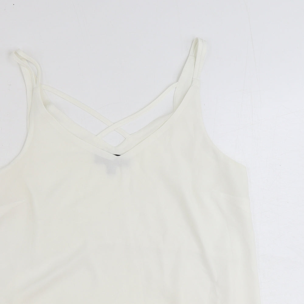 Dorothy Perkins Womens White Viscose Basic Tank Size 10 V-Neck