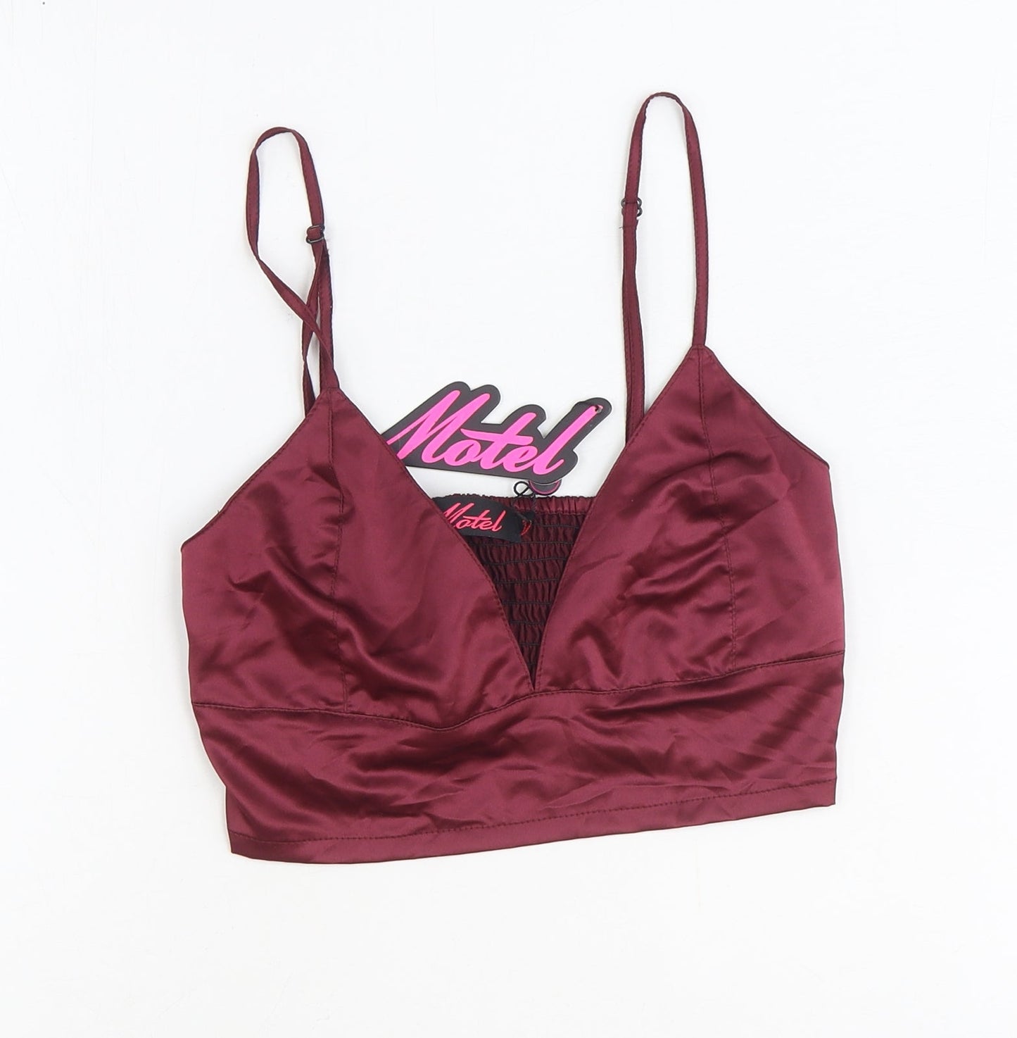 Motel Womens Red Polyester Cropped Tank Size S V-Neck