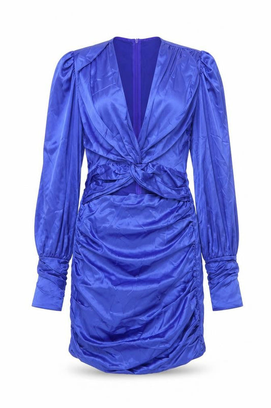 Glamaker Womens Blue Polyester Shirt Dress Size M V-Neck Zip