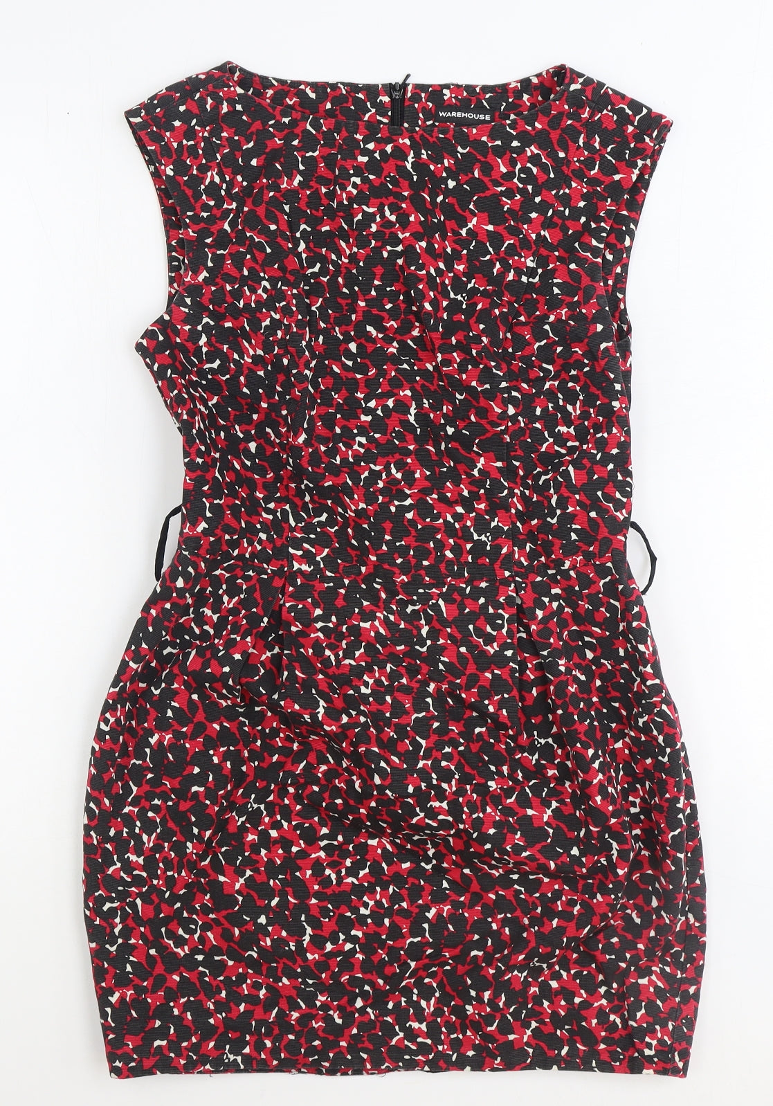Warehouse Womens Red Geometric 100% Cotton Shift Size 10 Round Neck Zip