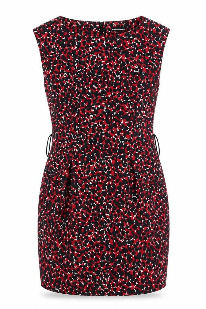 Warehouse Womens Red Geometric 100% Cotton Shift Size 10 Round Neck Zip