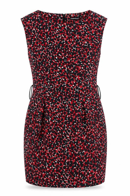 Warehouse Womens Red Geometric 100% Cotton Shift Size 10 Round Neck Zip