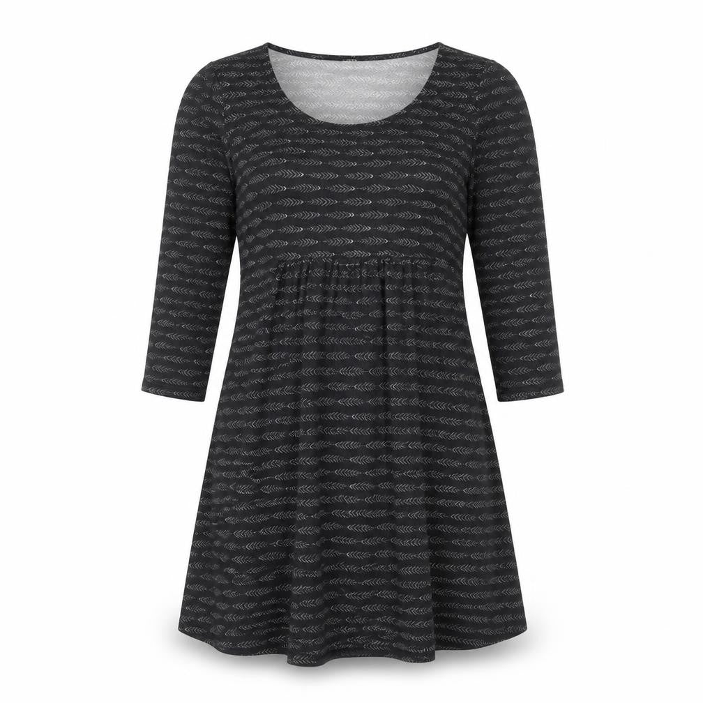 Reborn Womens Grey Geometric Polyester A-Line Size L Round Neck Pullover
