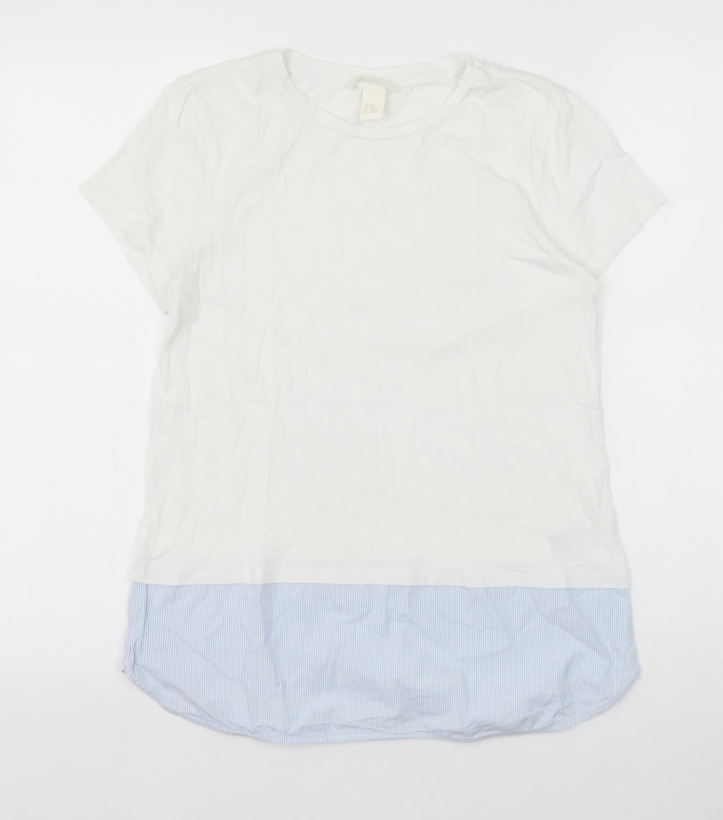 H&M Womens White Striped 100% Cotton Basic T-Shirt Size XS Scoop Neck