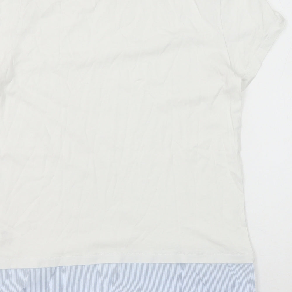 H&M Womens White Striped 100% Cotton Basic T-Shirt Size XS Scoop Neck