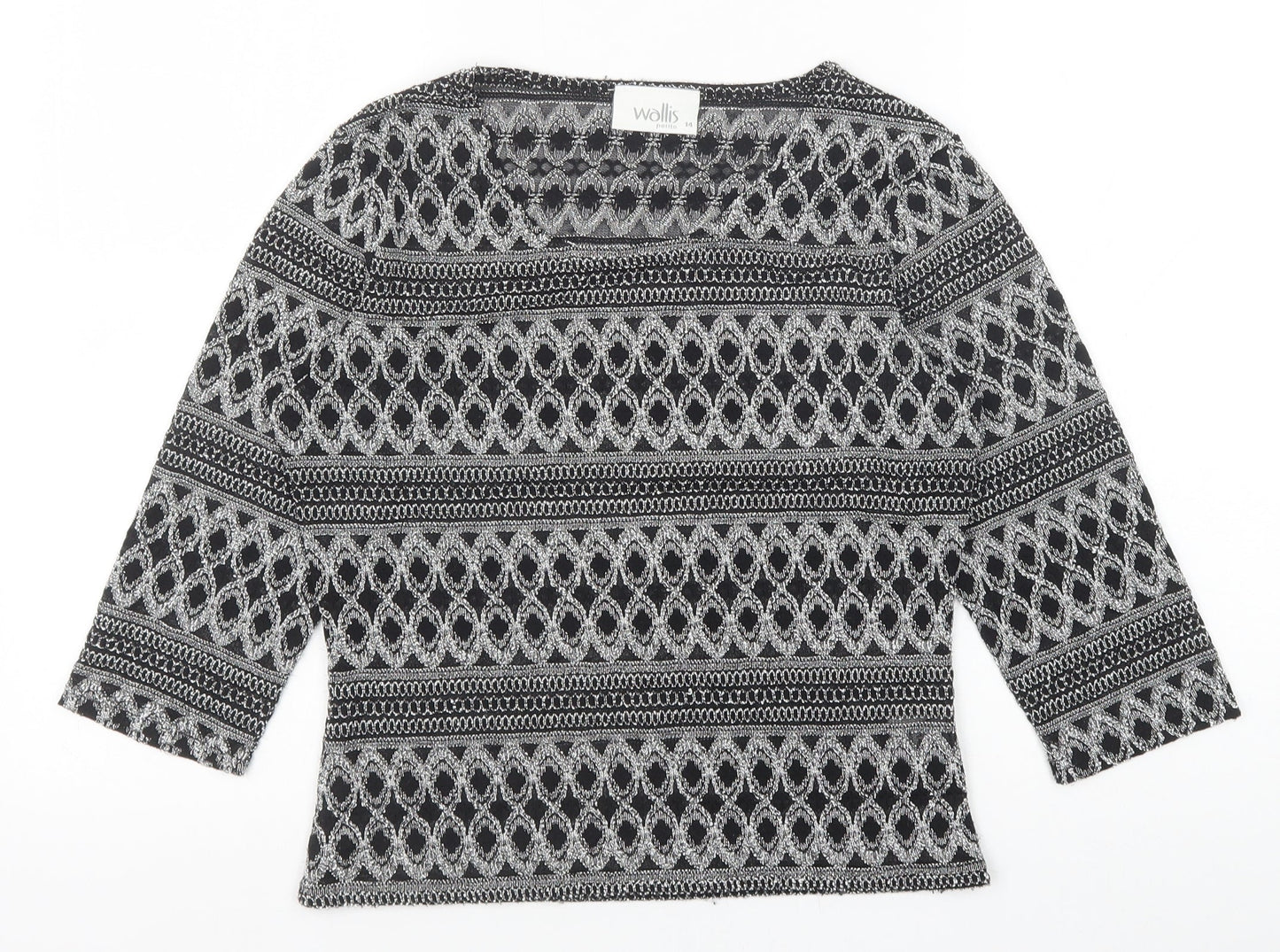 Wallis Womens Black Geometric Polyester Basic Blouse Size 14 Scoop Neck