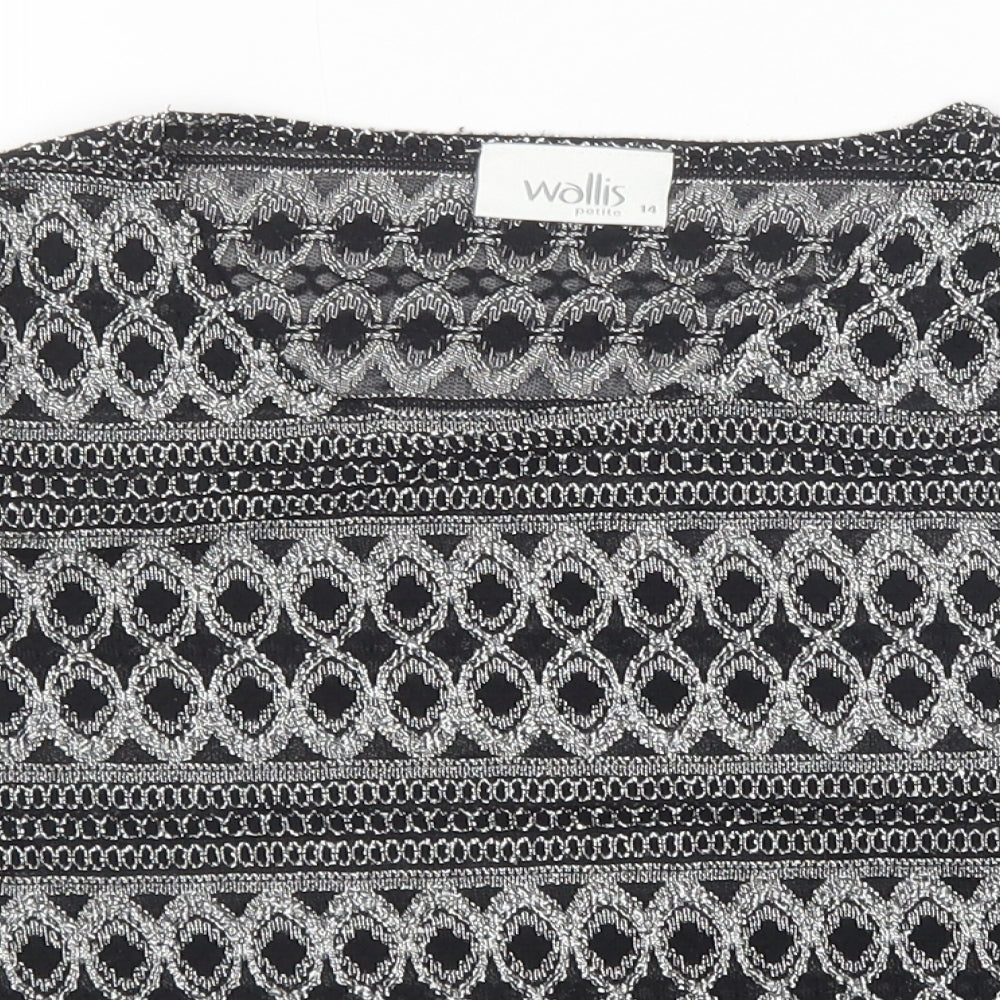 Wallis Womens Black Geometric Polyester Basic Blouse Size 14 Scoop Neck