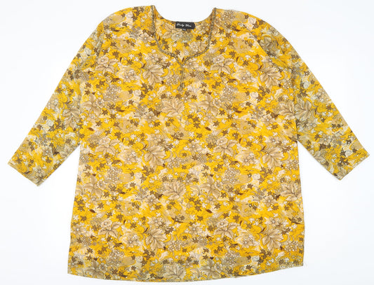 Only You Womens Yellow Floral Polyester Tunic Blouse Size 2XL Scoop Neck