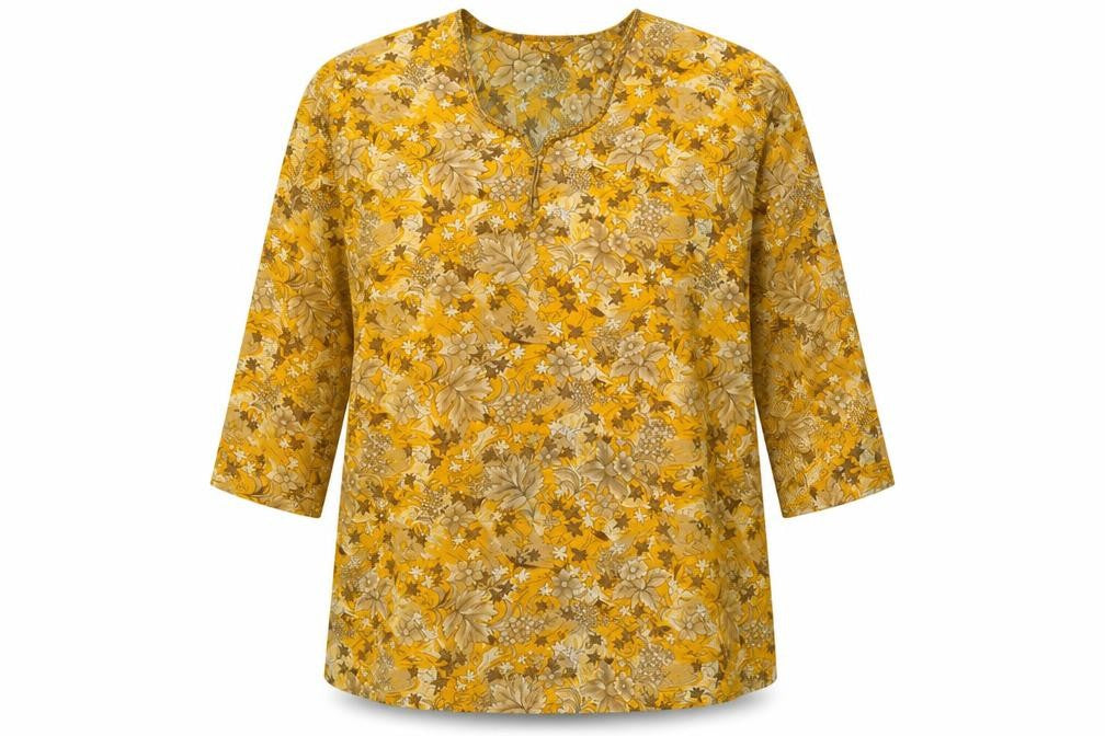 Only You Womens Yellow Floral Polyester Tunic Blouse Size 2XL Scoop Neck