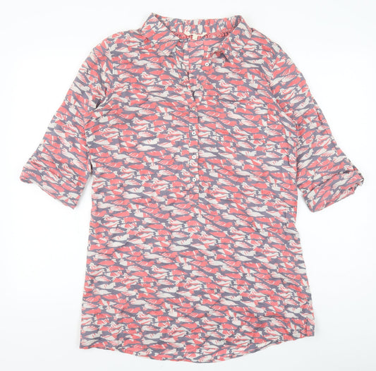 Preworn Womens Pink Geometric Cotton Tunic Button-Up Size 10 Collared