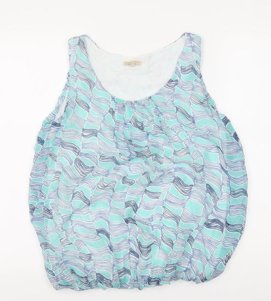 Giusy Womens Blue Geometric Viscose Basic Tank Size L Scoop Neck - Bubble Hem