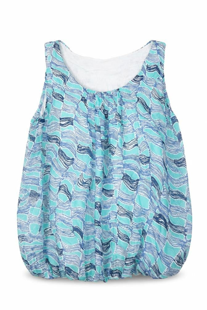 Giusy Womens Blue Geometric Viscose Basic Tank Size L Scoop Neck - Bubble Hem