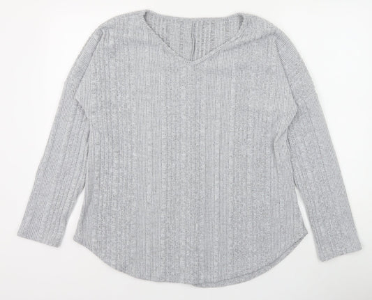 Preworn Womens Grey V-Neck Cotton Pullover Jumper Size S