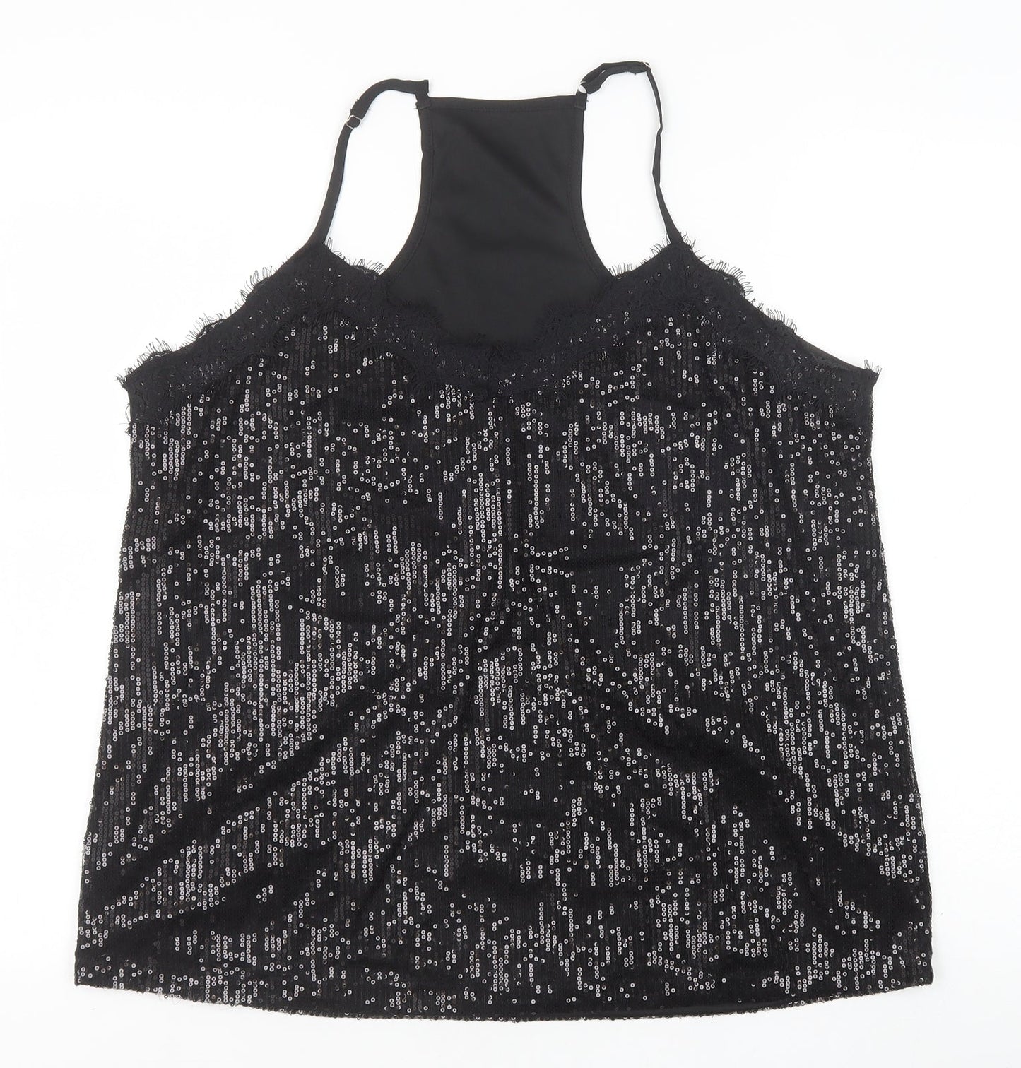 Preworn Womens Black Polyester Camisole Tank Size XL V-Neck - Lace Trim