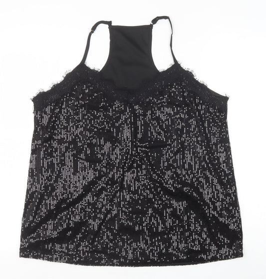 Preworn Womens Black Polyester Camisole Tank Size XL V-Neck - Lace Trim