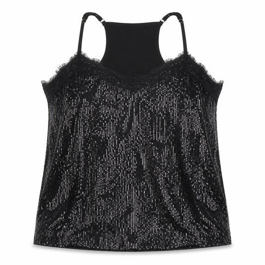 Preworn Womens Black Polyester Camisole Tank Size XL V-Neck - Lace Trim
