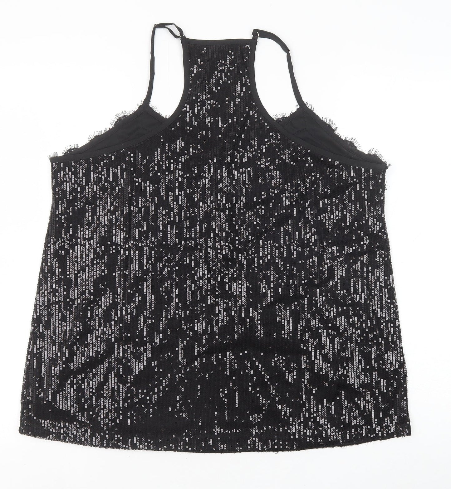 Preworn Womens Black Polyester Camisole Tank Size XL V-Neck - Lace Trim