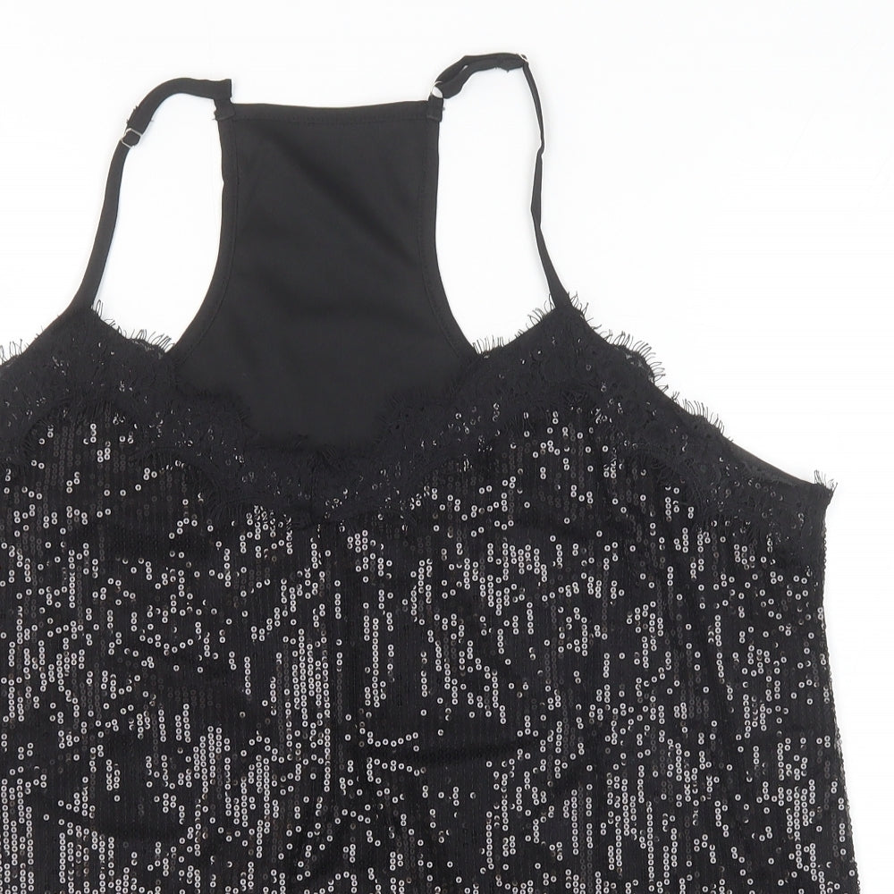 Preworn Womens Black Polyester Camisole Tank Size XL V-Neck - Lace Trim