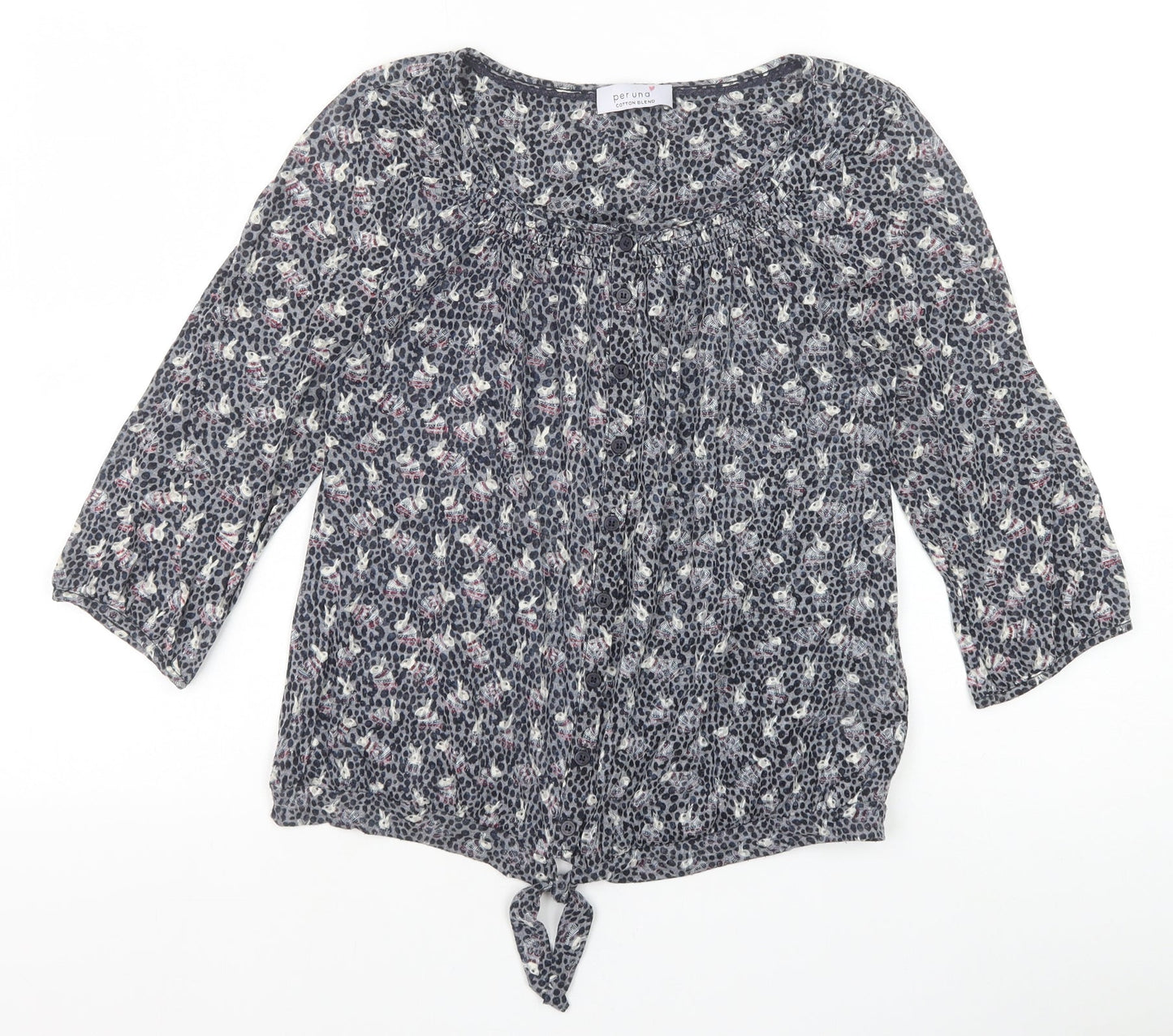 Marks and Spencer Womens Grey Geometric Polyester Basic Blouse Size 10 Scoop Neck - Rabbits, Tie front