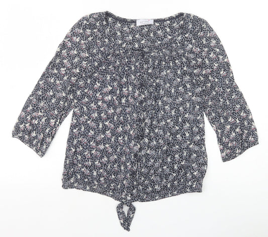 Marks and Spencer Womens Grey Geometric Polyester Basic Blouse Size 10 Scoop Neck - Rabbits, Tie front