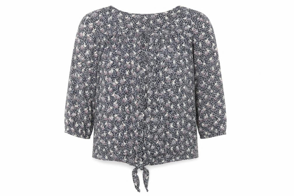 Marks & Spencer Womens Grey Geometric Polyester Basic Blouse Size 10 Scoop Neck - Rabbits, Tie front