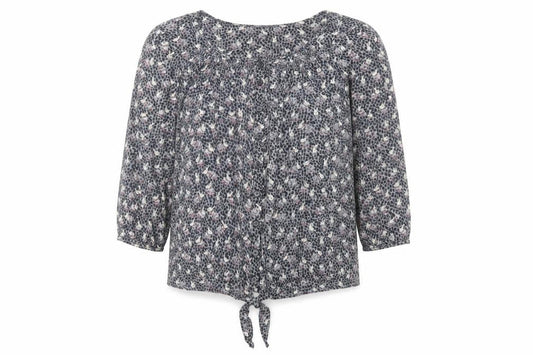 Marks and Spencer Womens Grey Geometric Polyester Basic Blouse Size 10 Scoop Neck - Rabbits, Tie front