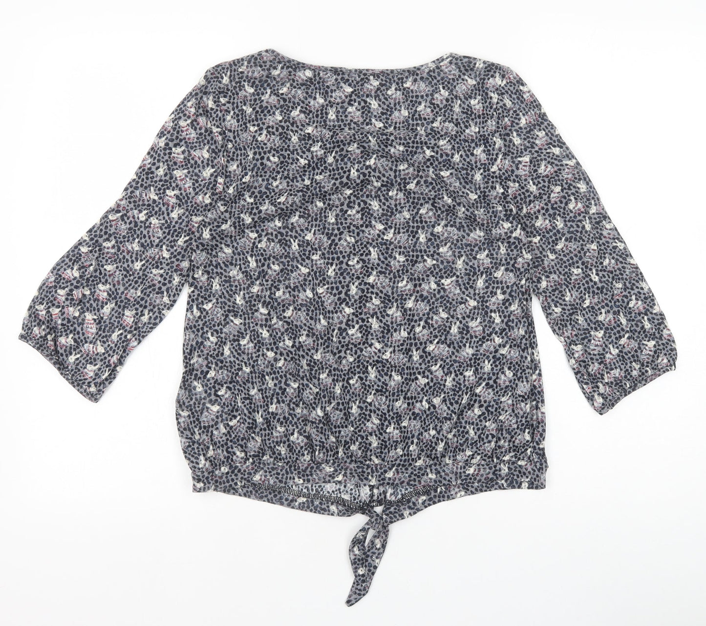 Marks and Spencer Womens Grey Geometric Polyester Basic Blouse Size 10 Scoop Neck - Rabbits, Tie front