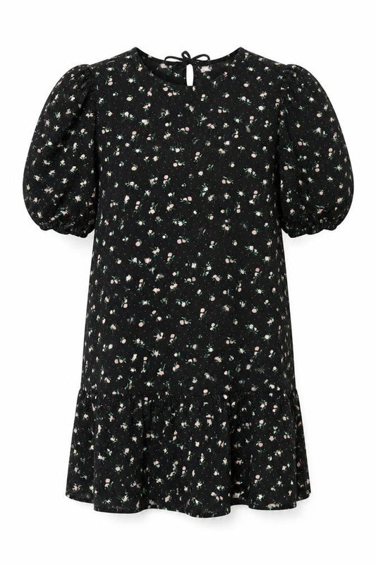 Divided Womens Black Floral Polyester Shirt Dress Size XL Round Neck Pullover