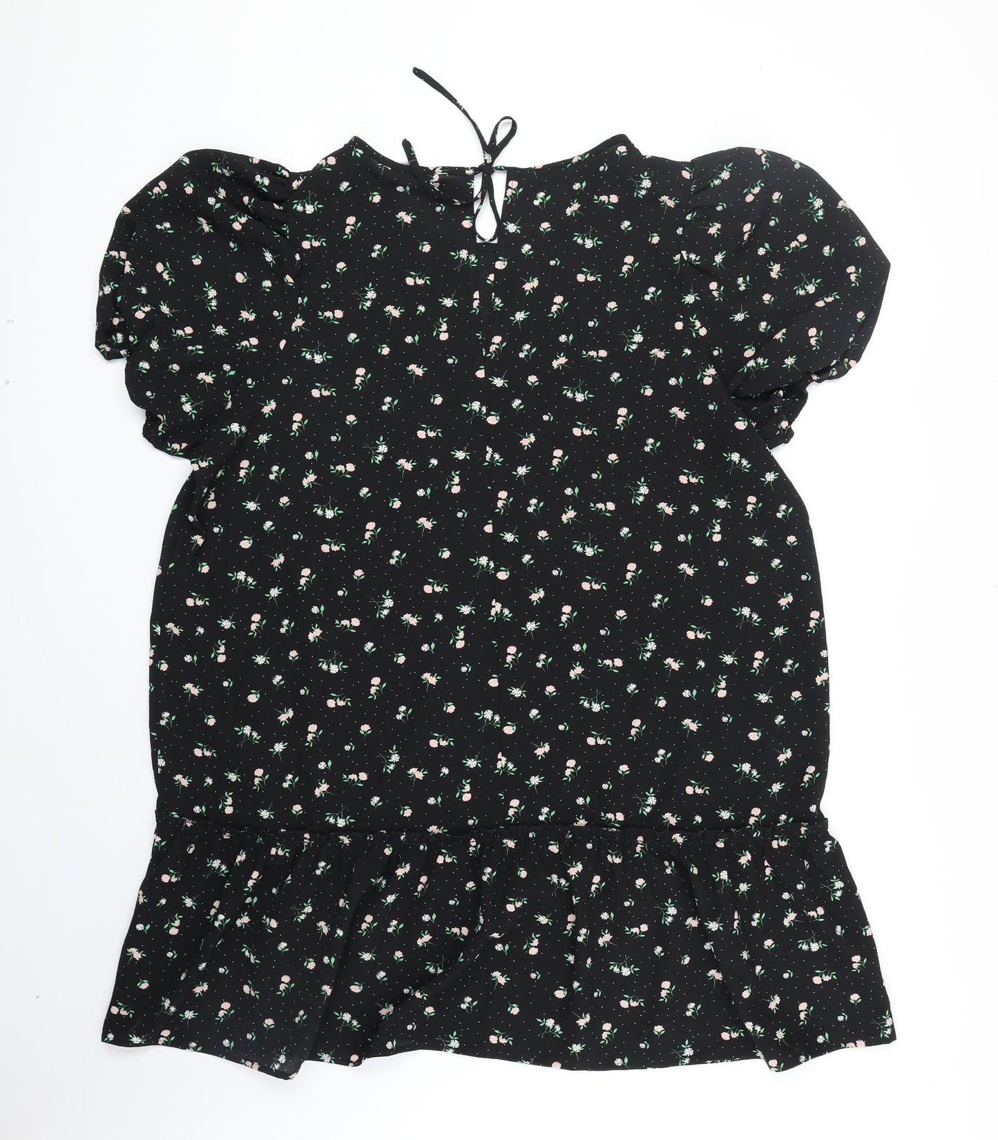 Divided Womens Black Floral Polyester Shirt Dress Size XL Round Neck Pullover
