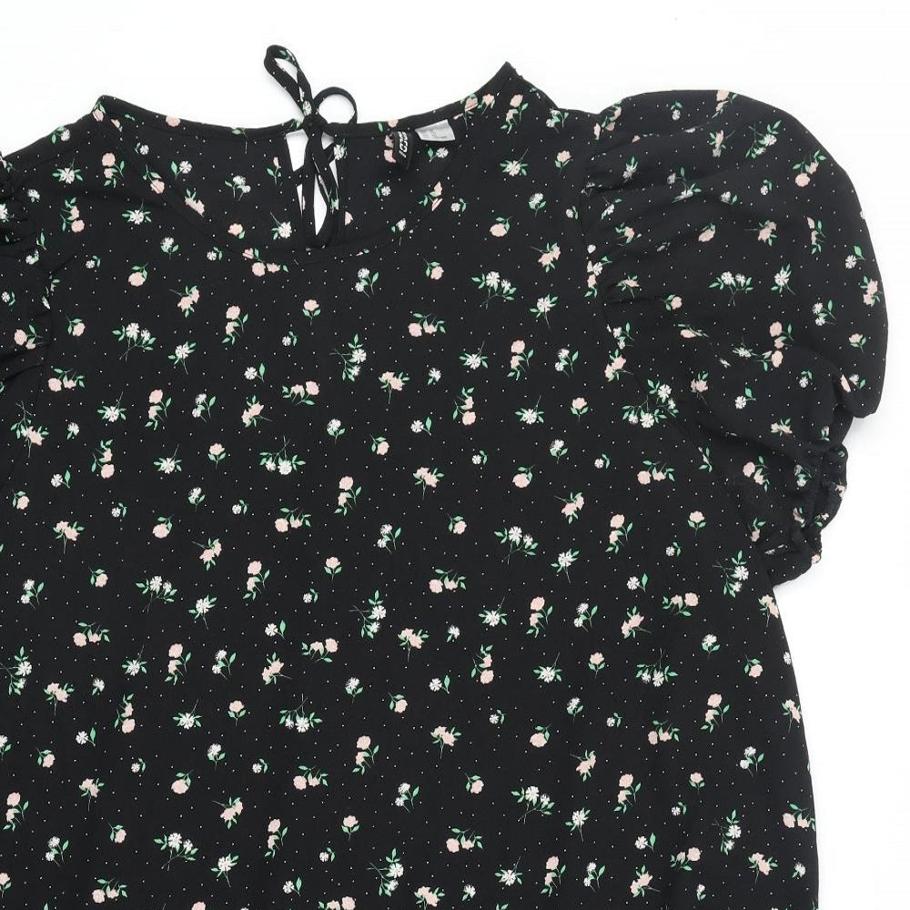 Divided Womens Black Floral Polyester Shirt Dress Size XL Round Neck Pullover