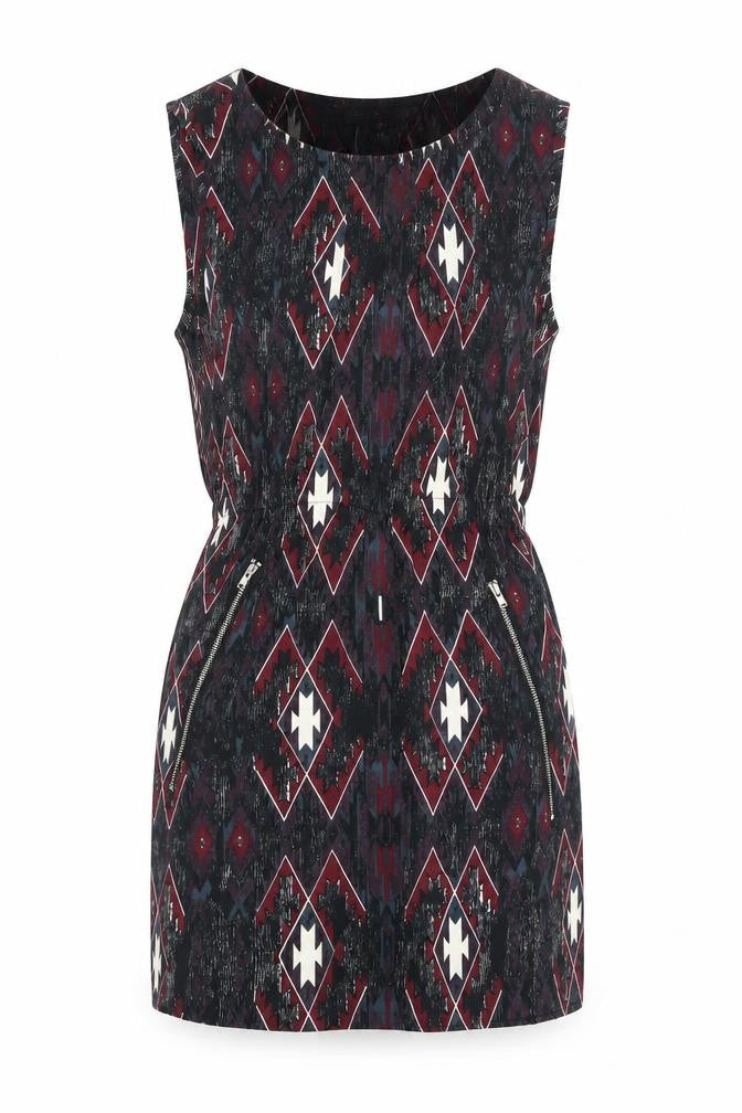 Mela London Womens Red Geometric Polyester Mini Size 8 Boat Neck Pullover