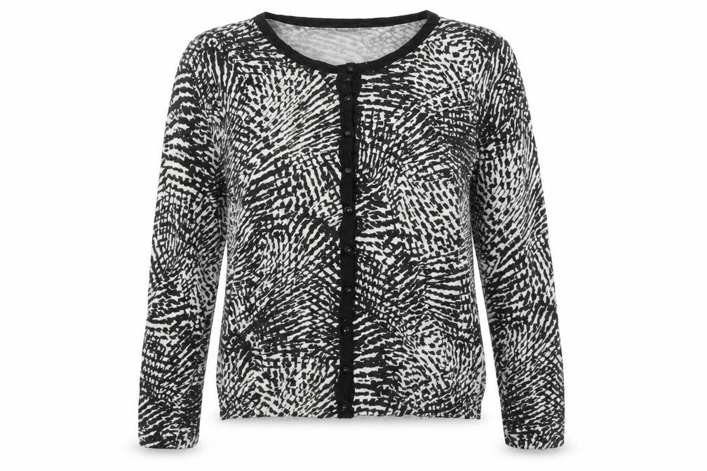 Marks & Spencer Womens Black Scoop Neck Geometric Viscose Cardigan Jumper Size 12