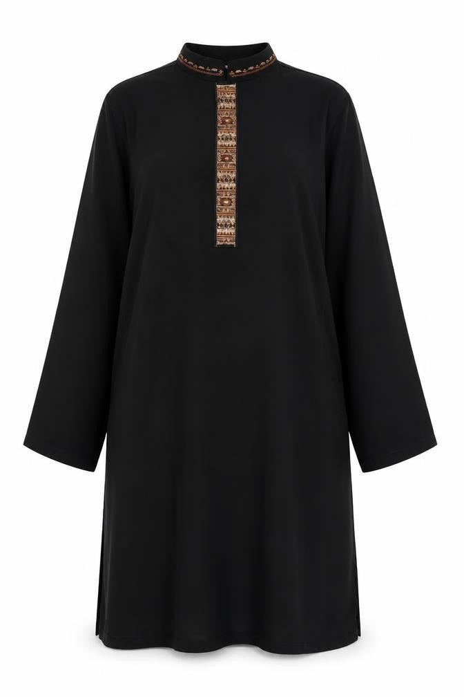 COTTON CLUB Womens Black Polyester Shift Size M Collared Pullover