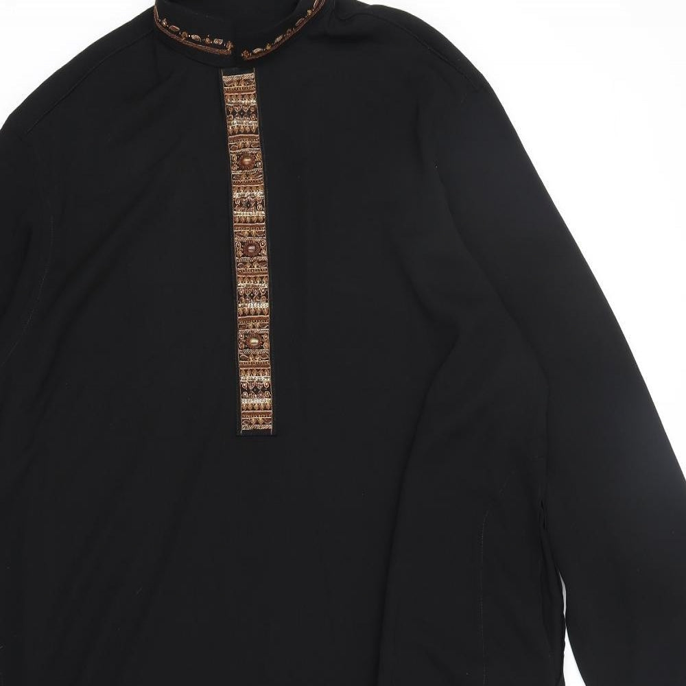 COTTON CLUB Womens Black Polyester Shift Size M Collared Pullover