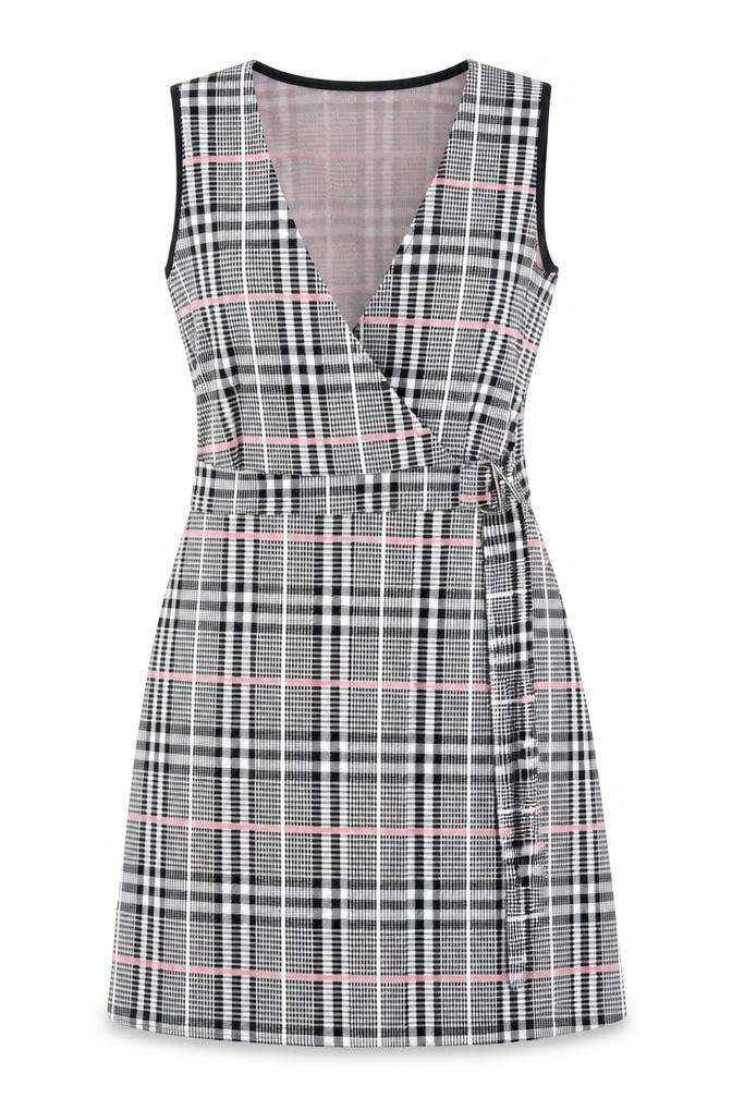 Quiz Womens Black Plaid Polyester A-Line Size 6 V-Neck Pullover