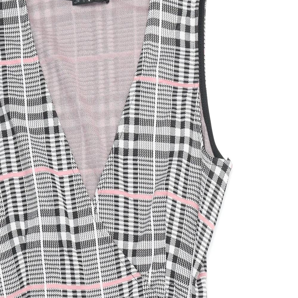 Quiz Womens Black Plaid Polyester A-Line Size 6 V-Neck Pullover