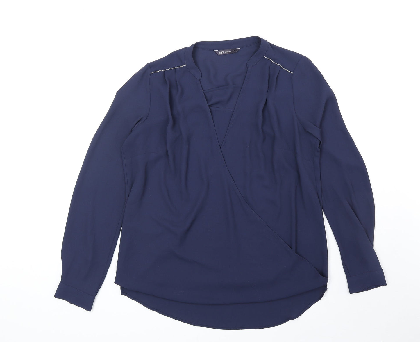 Marks and Spencer Womens Blue Polyester Basic Blouse Size 8 V-Neck