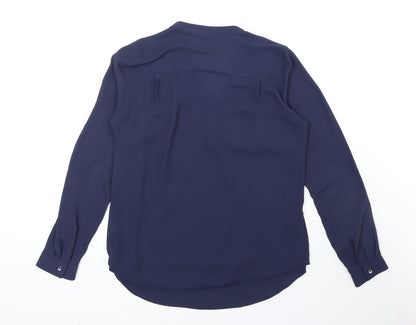 Marks & Spencer Womens Blue Polyester Basic Blouse Size 8 V-Neck