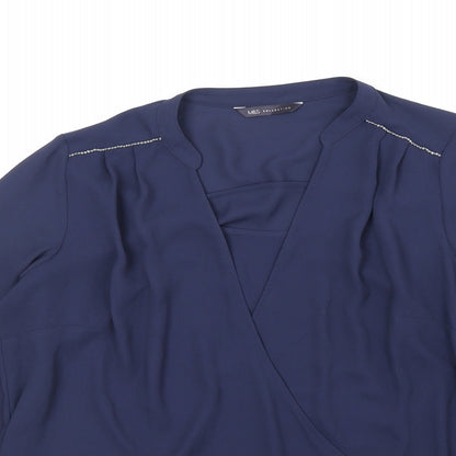 Marks & Spencer Womens Blue Polyester Basic Blouse Size 8 V-Neck
