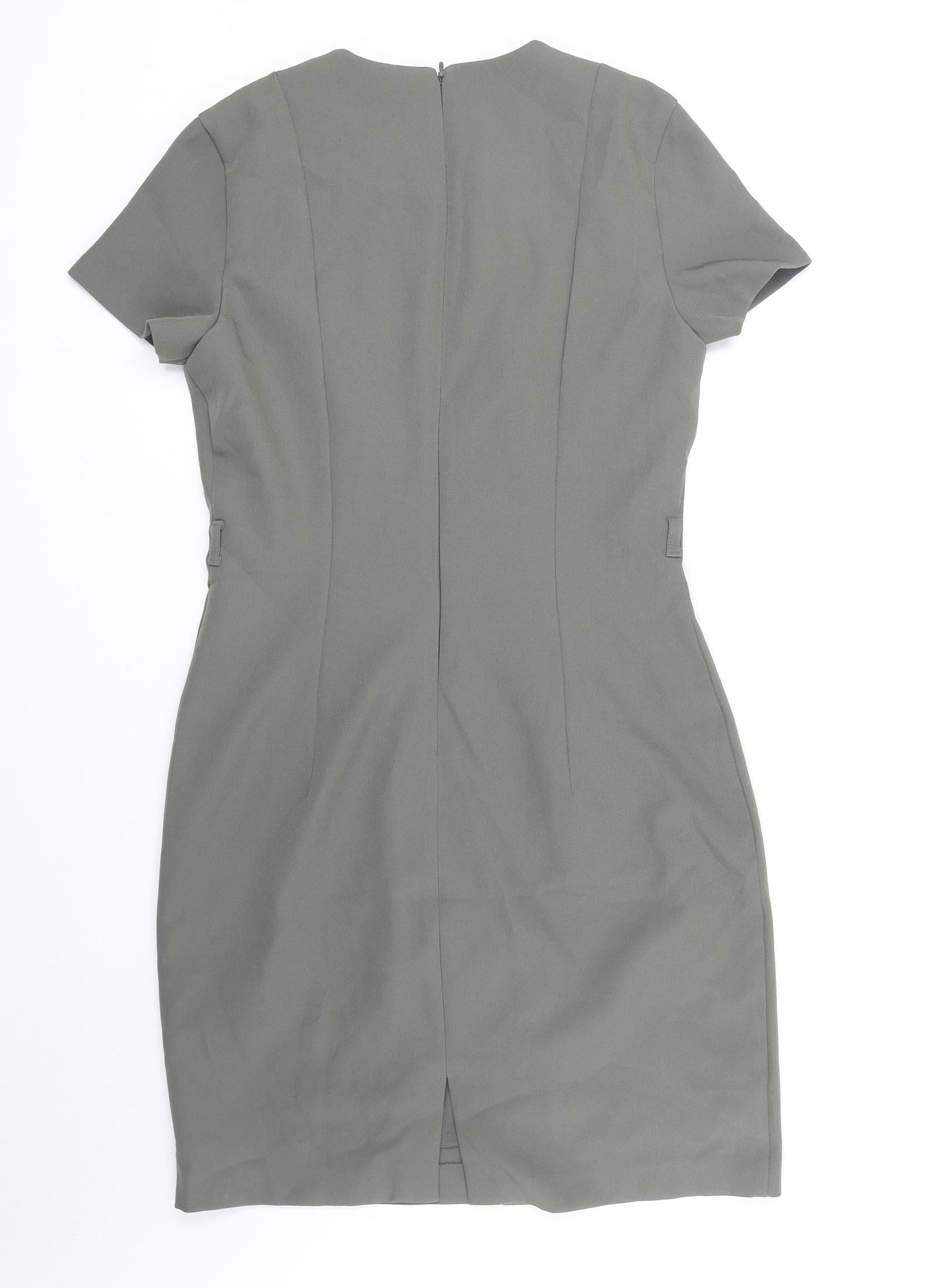 H&M Womens Green Polyester Shift Size 12 Round Neck Zip