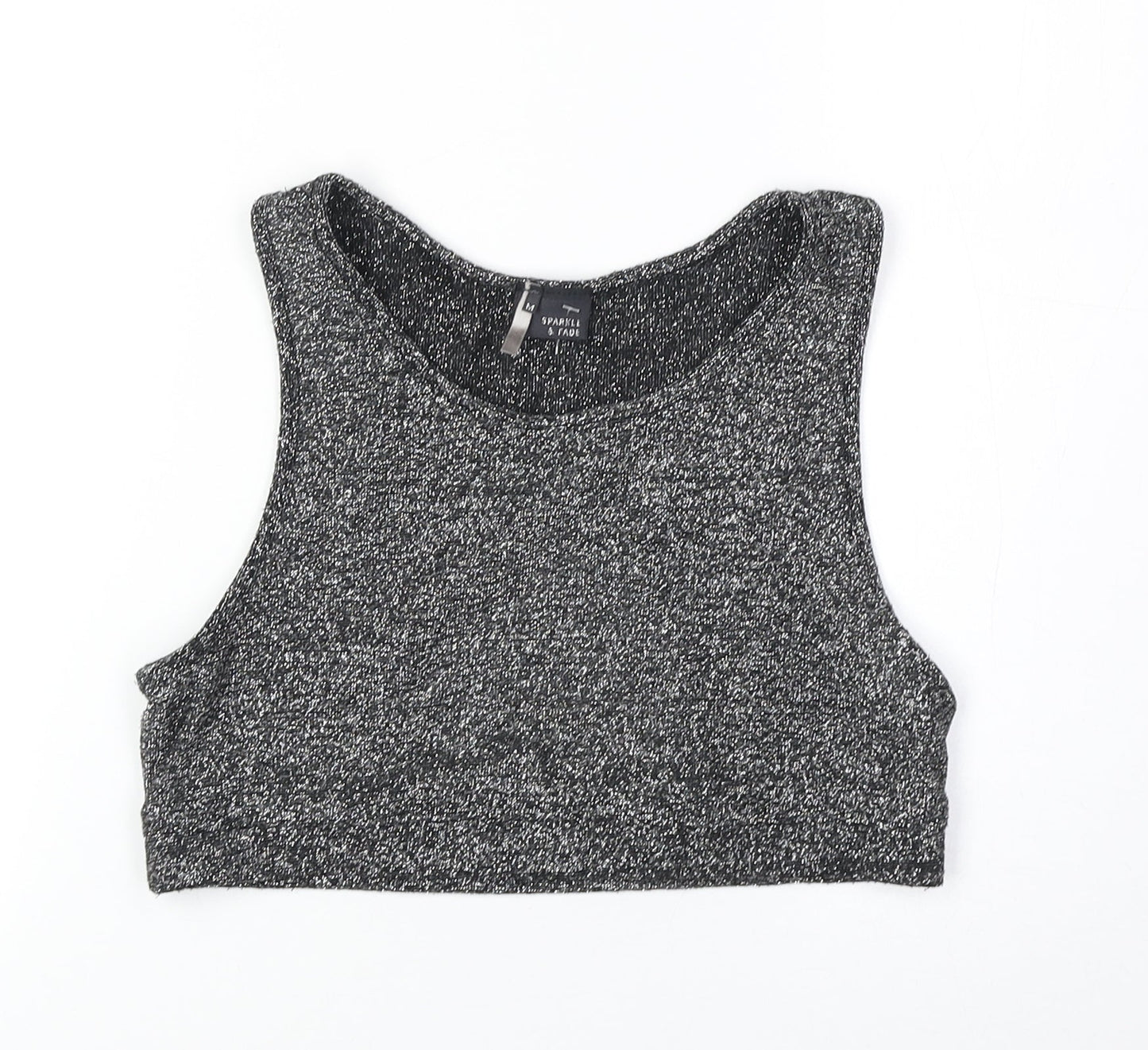 Sparkle & Fade Womens Black Polyester Cropped Tank Size M Scoop Neck - Cut Out Back Detail